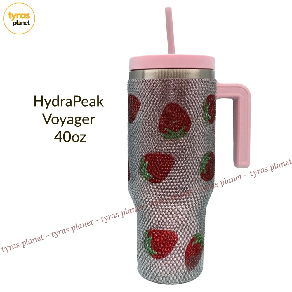 HydraPeak Voyager 40oz Stainless Steel Tumbler Rhinestones & Strawberries NEW
